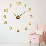 Grande horloge murale numéro DIY autocollant miroir décor à la maison 3D art d'or-1M Réglable au meilleur prix au Maroc