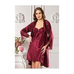 angel's story Chemise De Nuit 2 pièce satin dentelle détaillée courte nuit matin ensemble - Rouge Foncé au meilleur prix au Maroc