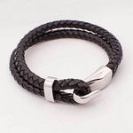 Diamant D'or Bracelet en Cuir double Tresse à motif en Acier Inoxydable - Noir + Boite Cadeau au meilleur prix au Maroc