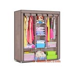 Armoire penderie maron en tissu - Garde robe 3 portes et fermeture Zip au meilleur prix au Maroc