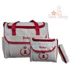 Pack bébé : Sac à langer en Cuir - 3X1 pièces - Blanc Rouge au meilleur prix au Maroc