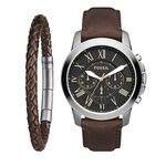 Coffret Montre Grant Chronographe + Bracelet en cuir tressé - Marron au meilleur prix au Maroc