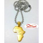 Chaine Maille Boule + Pendentif Afrique Plaqué Or DORE - Acier Inoxydable au meilleur prix au Maroc