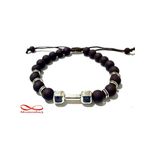 Agate Perles MARRON Mat Barbell Argent Charm Stretch Bodybuilding Fitness Réglable au meilleur prix au Maroc