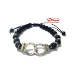 Agate Perles Noir Avec Pendentif Menotte Argent Charm Réglable au meilleur prix au Maroc