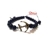 Agate Verre Avec Pendentif Ancre Marine BRONZE - Cordon Réglable au meilleur prix au Maroc