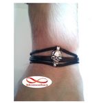 Bracelet Tête De Mort Cuir Noir + Cordon Réglable au meilleur prix au Maroc