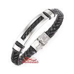 Bracelet Pour Homme En Cuir Noir Et Acier Inoxydable - Ajustable au meilleur prix au Maroc
