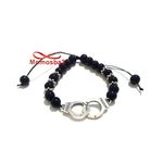 Agate Verre Noir 8mm Avec Pendentif Menotte Argent Charm - Réglable au meilleur prix au Maroc