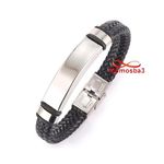 Bracelet Pour Homme En Cuir Noir Et Acier Inoxydable - Ajustable au meilleur prix au Maroc