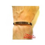 Bracelet Cuir Avec Plaque Noir Argenté En Acier Inoxydable - Réglable au meilleur prix au Maroc