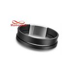 Bracelet Cuir Noir Avec Fermoir En Acier Inoxydable Argenté + Sachet de Bijoux au meilleur prix au Maroc