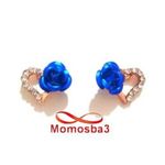 Boucle D'oreille Avec Pendentif Coeur DORE + Fleur BLEU au meilleur prix au Maroc