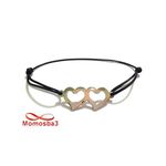 Bracelet Fil Noir Réglable Avec Pendentif 2 Coeurs En Acier Inoxydable - Unisex au meilleur prix au Maroc