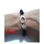 Agate Verre Noir 8mm Avec Pendentif Menotte Argent Charm Fil Réglable au meilleur prix au Maroc