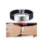Bracelet Pour Homme Avec Silicon Et Acier Inoxydable Ajustable - Noir/Argenté au meilleur prix au Maroc