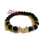 Agate Perles Noir Avec Pendentif Fitness Argenté - élastique au meilleur prix au Maroc