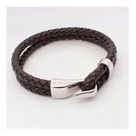 Diamant D'or Bracelet En Cuir Double Tresse À Motif En Acier Inoxydable - Marron + Boite Cadeau au meilleur prix au Maroc
