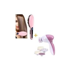 Pack Brosse Lissante Chauffante Electrique + Brosse De Nettoyage Pour Visage 5 en 1 au meilleur prix au Maroc