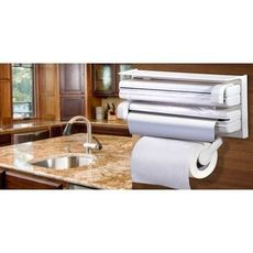 Porte-rouleau mural 3 en 1 pour papier aluminium, film alimentaire et papier serviette de cuisine au meilleur prix au Maroc