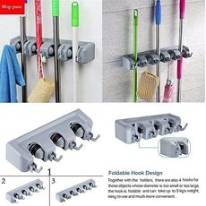 Mop And Broom  Holder ,Kitchen Wall Mounted Hanger 5 Position Bathroom Storage Mop Broom Holder Tool Plastic Wall Mounted. au meilleur prix au Maroc