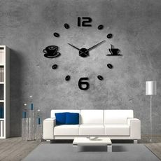 Horloge murale 3D Géante symbole café -pour salon Noir au meilleur prix au Maroc