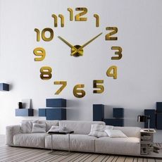 Grande horloge murale numéro DIY autocollant miroir décor à la maison 3D art d'or-1,20M Réglable au meilleur prix au Maroc