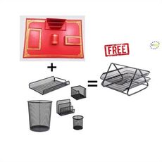 Pack Ensemble Complet de Bureau Sous-main bureau Rouge ET Ensemble 5 pieces Métallique + Corbeille a courrier 2 Etages GRATUIT au meilleur prix au Maroc
