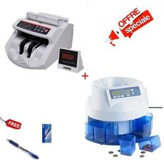 Pack  2019 - Compteuse billets UV/MG + Trieuse alorisatrice de pieces automatique + PACKET DE 12  STYLO G2 PILOT GRATUIT BLEU au meilleur prix au Maroc