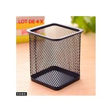 Lot de 4 Pots a crayon - porte stylo mini carré métal Noir au meilleur prix au Maroc