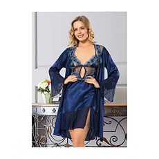 angel's story Chemise De Nuit 2 pièce satin dentelle détaillée courte nuit matin ensemble - Bleu au meilleur prix au Maroc