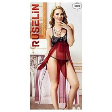 Chemise De Nuit + String Ruselin - Rouge Foncé - Noir au meilleur prix au Maroc