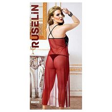 Chemise De Nuit + String Ruselin - Rouge Foncé - Noir au meilleur prix au Maroc