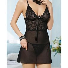 Chemise De Nuit + String - Noir au meilleur prix au Maroc