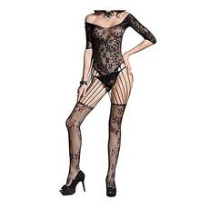 Bodystocking Noir Femmes Creux Sexy Lingerie Chemises de Nuit Siamois Bas Dentelle au meilleur prix au Maroc