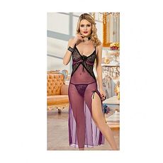 Laly bianca Chemise De Nuit + String - Violet-Noir au meilleur prix au Maroc