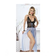 Laly bianca Chemise De Nuit + String - Bleu ciel-Noir au meilleur prix au Maroc