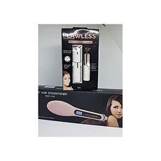 Flawless Pack 2X1 : Brosse Lissante Chauffante Réglable Hair Straightener Céramique + rasoir d'épilateur visage de femmes portative au meilleur prix au Maroc