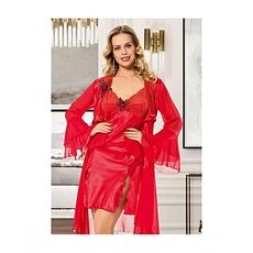 angel's story Chemise De Nuit 2pièce satin dentelle détaillée courte nuit matin ensemble - Rouge Foncé au meilleur prix au Maroc