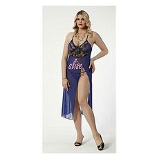 Ruselin Chemise de nuit + string - bleu - noir au meilleur prix au Maroc