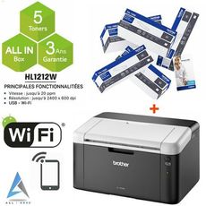 BROTHER IMPRIMEZ RAPIDEMENT VOS DOCUMENTS EN NOIR ET BLANC AVEC L'IMPRIMANTE LASER MONOCHROME HL 1212W PLUS 5 TONER OFFERT au meilleur prix au Maroc