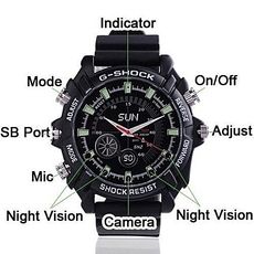 Montre caméra noir espion full HD 8Go nocturne au meilleur prix au Maroc