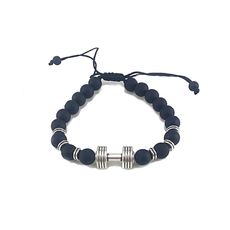 Diamant D'or Bracelet à Perles avec Barbell Haltère - Noir matte + Boite Cadeau au meilleur prix au Maroc