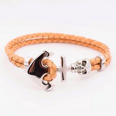 Rêve Diamant Bracelet Ancre Marine en Cuir double Tresse Acier Inoxydable - Tabac + Boite Cadeau au meilleur prix au Maroc