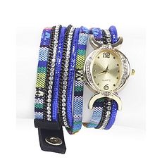 Geneva Montre Bracelet En Tissu Tressé avec Strass - Bleu au meilleur prix au Maroc