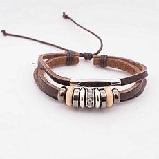 Diamant D'or Bracelet Los 100% Cuir Triple - Marron + Boite Cadeau au meilleur prix au Maroc