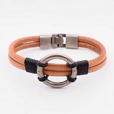 Diamant D'or Bracelet Rond en Cuir - Tabac + Boite Cadeau au meilleur prix au Maroc