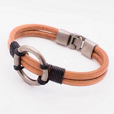 Diamant D'or Bracelet Rond en Cuir - Tabac + Boite Cadeau au meilleur prix au Maroc