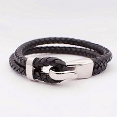 Diamant D'or Bracelet En Cuir Double Tresse A Motif En Acier Inoxydable  Noir Plus Boite Cadeau au meilleur prix au Maroc