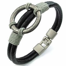 Diamant D'or Bracelet Rond en Cuir - Noir + Boite Cadeau au meilleur prix au Maroc